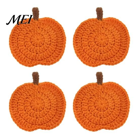 Durable Polyester Coasters Handmade Crochet Pumpkin Coasters, Soft Coffee Mats, Table Mats Autumn Themed Farmhouse Dining Accessories for Kitchen