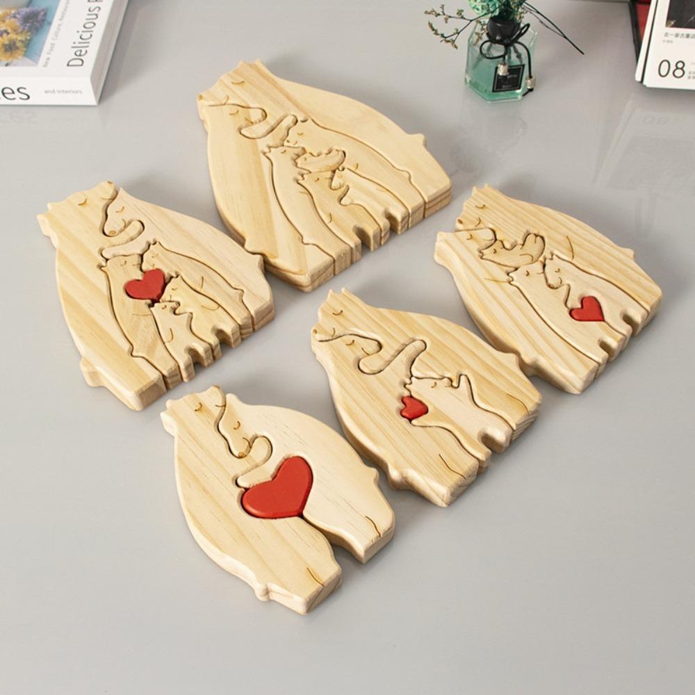 1Set Wooden Bear Family Puzzle Art Personalized Name Custom Home Decor Thanksgiving Christmas Heartwarming Gift for Baby Mom