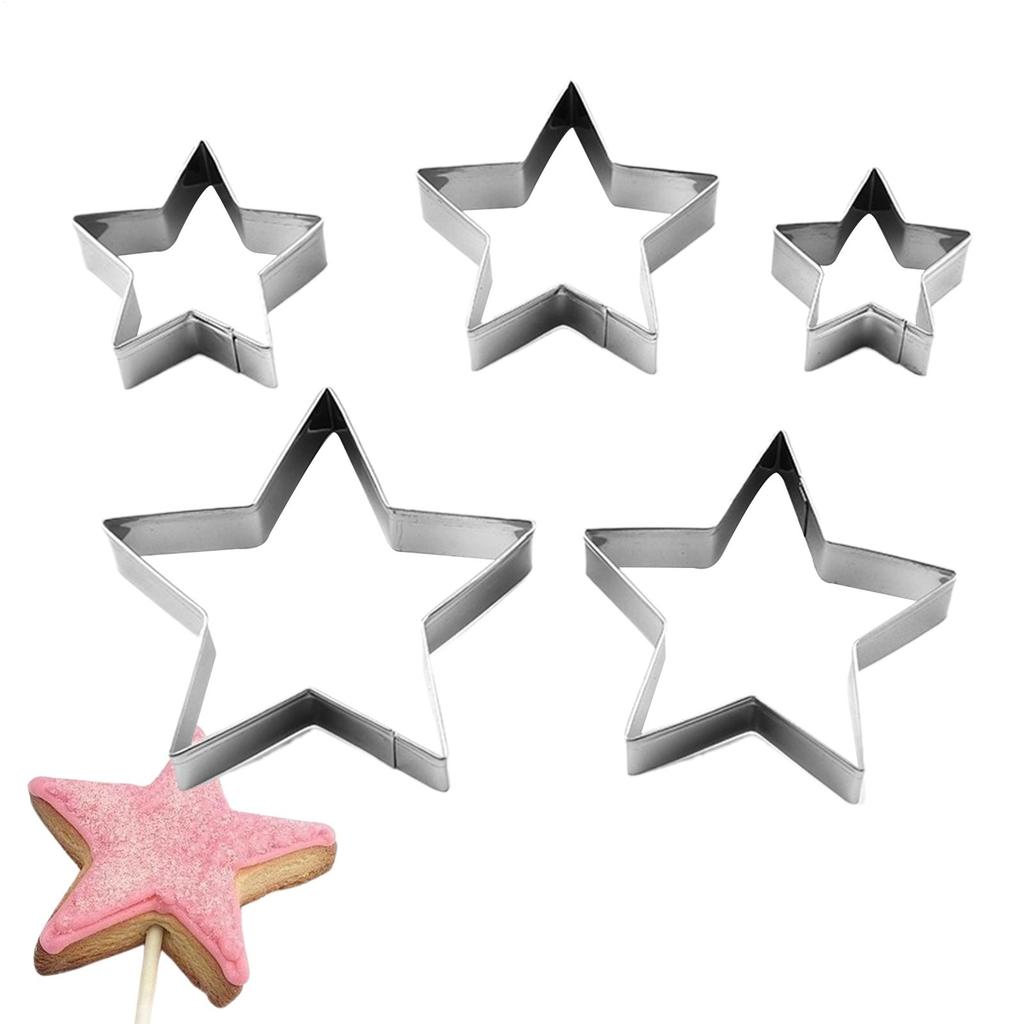 Flere Størrelser Femtakket Stjerneformet Kagedekoration Fondant Udskærere Værktøjer, Kage Cookie Rustfrit Stål Bagning Forme