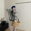 Retro striped crew neck knitted cardigan women's autumn and winter new loose casual soft waxy lazy wind sweater jacket