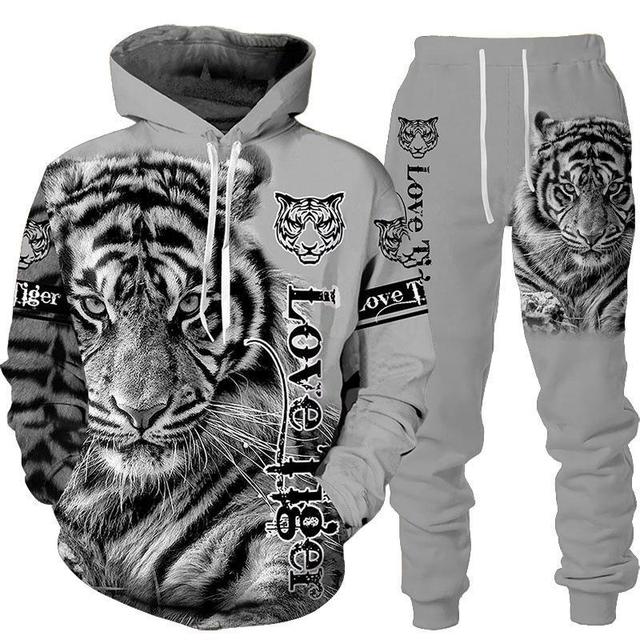 Neue Tier 3D Tiger Gedruckt Hoodie + Hosen Anzug Coole Männer/Frauen 2 Pcs Sportwear Trainingsanzug Set Herbst und Winter männer Kleidung