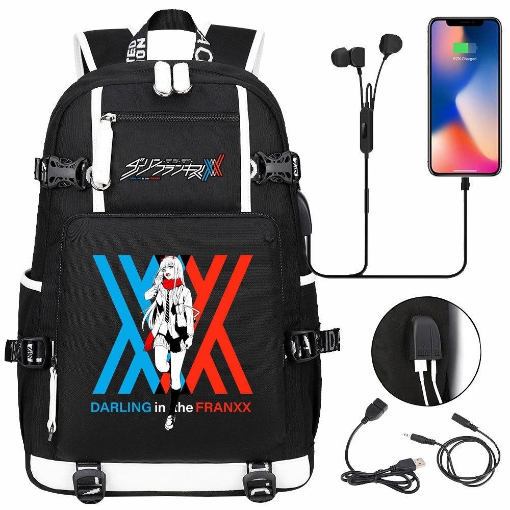 Anime Cloud Print USB Backpack for Teens Students Casual Large Capacity Travel Daypack