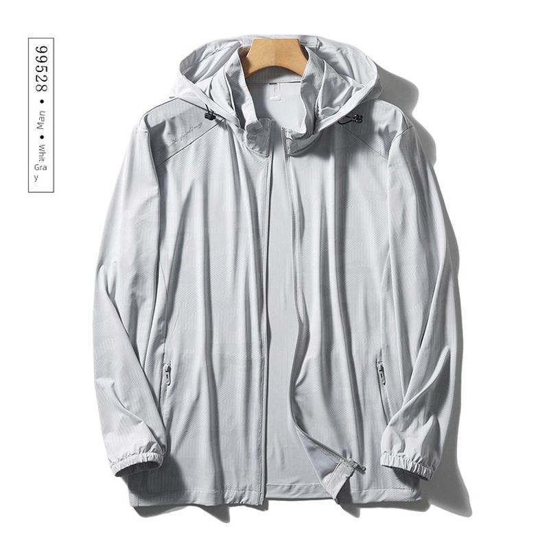 Outdoor Elastic Ice Silk Sun Protection Clothing for Men 2024 New Summer Thin Hooded Skin Windbreaker Foreign Trade Sun Protection Jacket