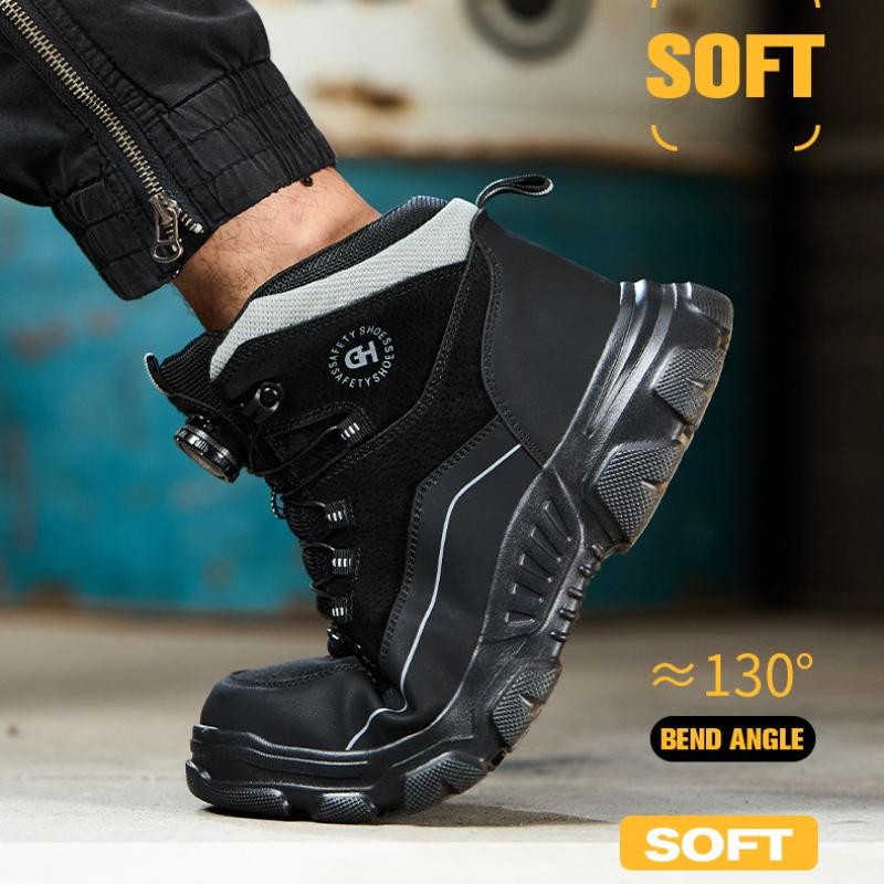 rotating button safety shoes with steel toe cap anti smash anti puncture winter lightweight safety shoes men ankle safety boots
