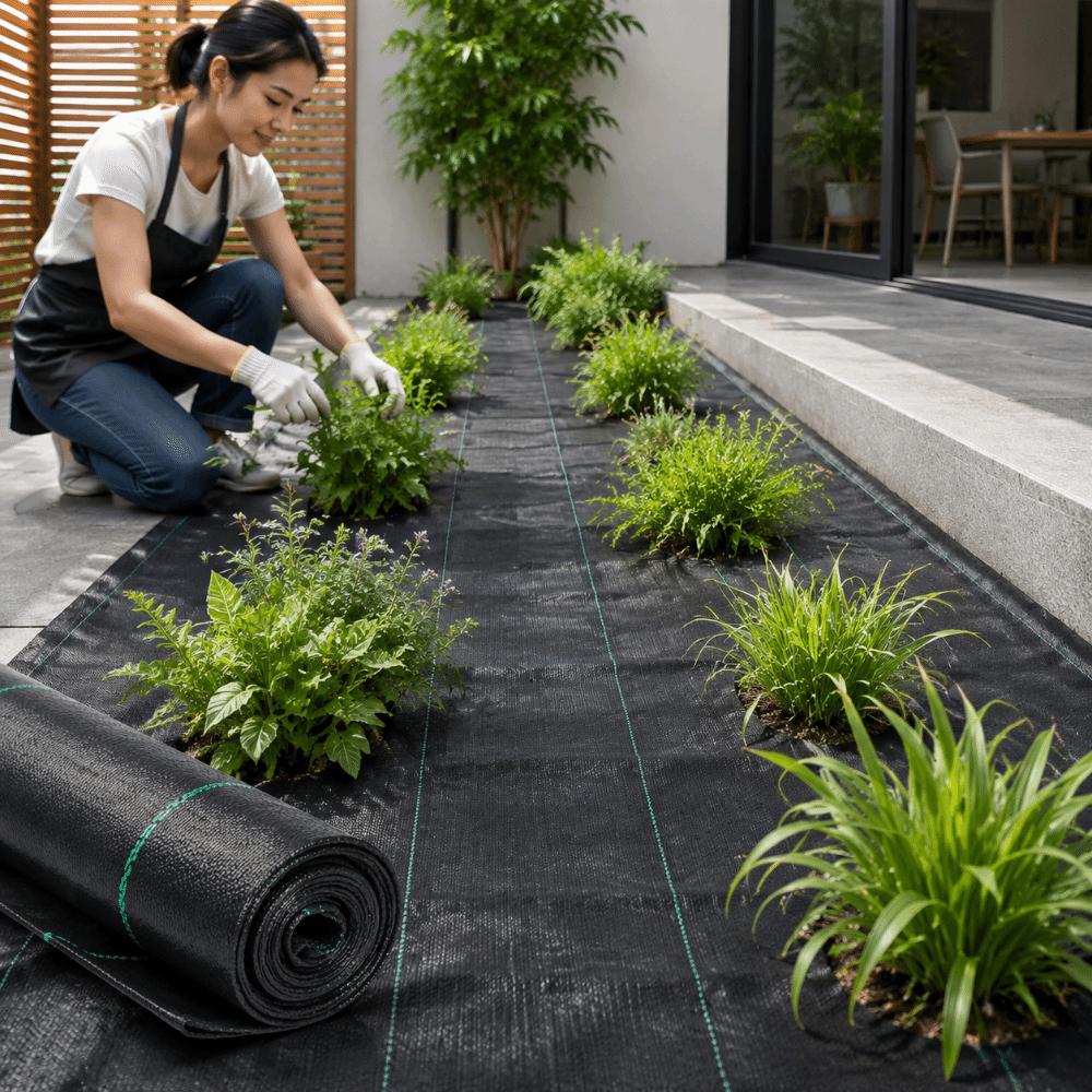 Polypropylene Weed Barrier Fabric Black Woven Grow Mulch Film  Driveway Control
