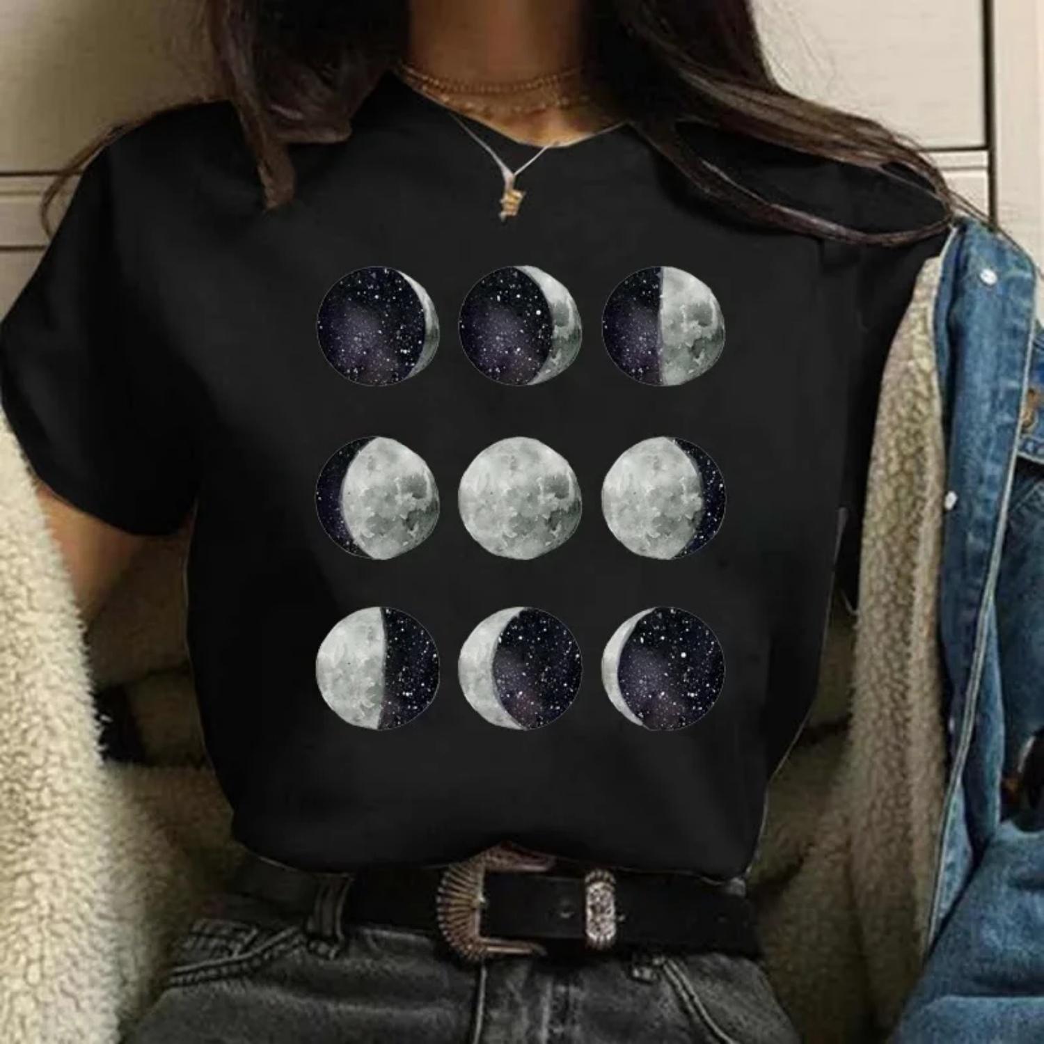 

Universe planets Print Tshirt Women Aesthetic Kawaii female Tee Tops Retro Black Tshirt Ladies Clothing Graphic T shirt S чёрный