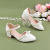 Custom Girls White Pearl Chain Bow Block Heel Dress Shoes Pointed Toe D'Orsay Kids Wedding Flower Girl Pageant Party