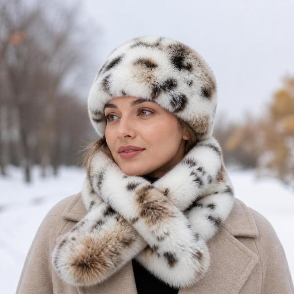 Soft Beret Hat with Scarf Thermal Lining Plush Winter Hat Set  Cold Weather Wear