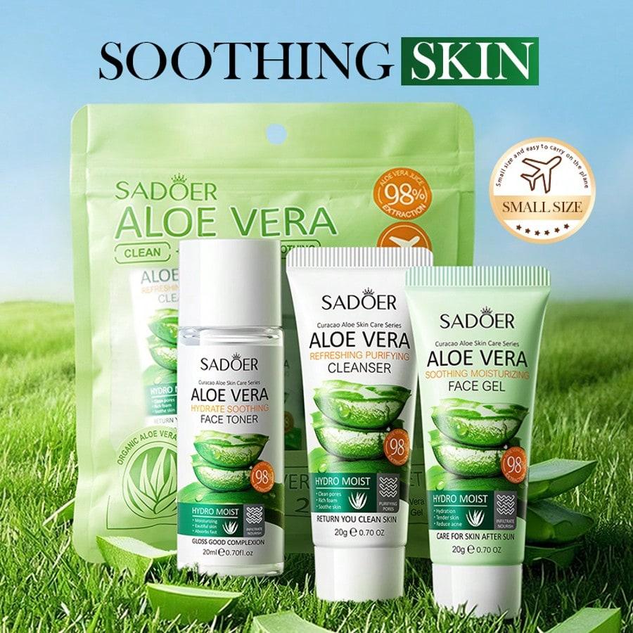 Christmas And Valentine's Day Gifts, 3PCS/Box Aloe Vera Travel Three Pieces Set, Facial Cleanser, Al