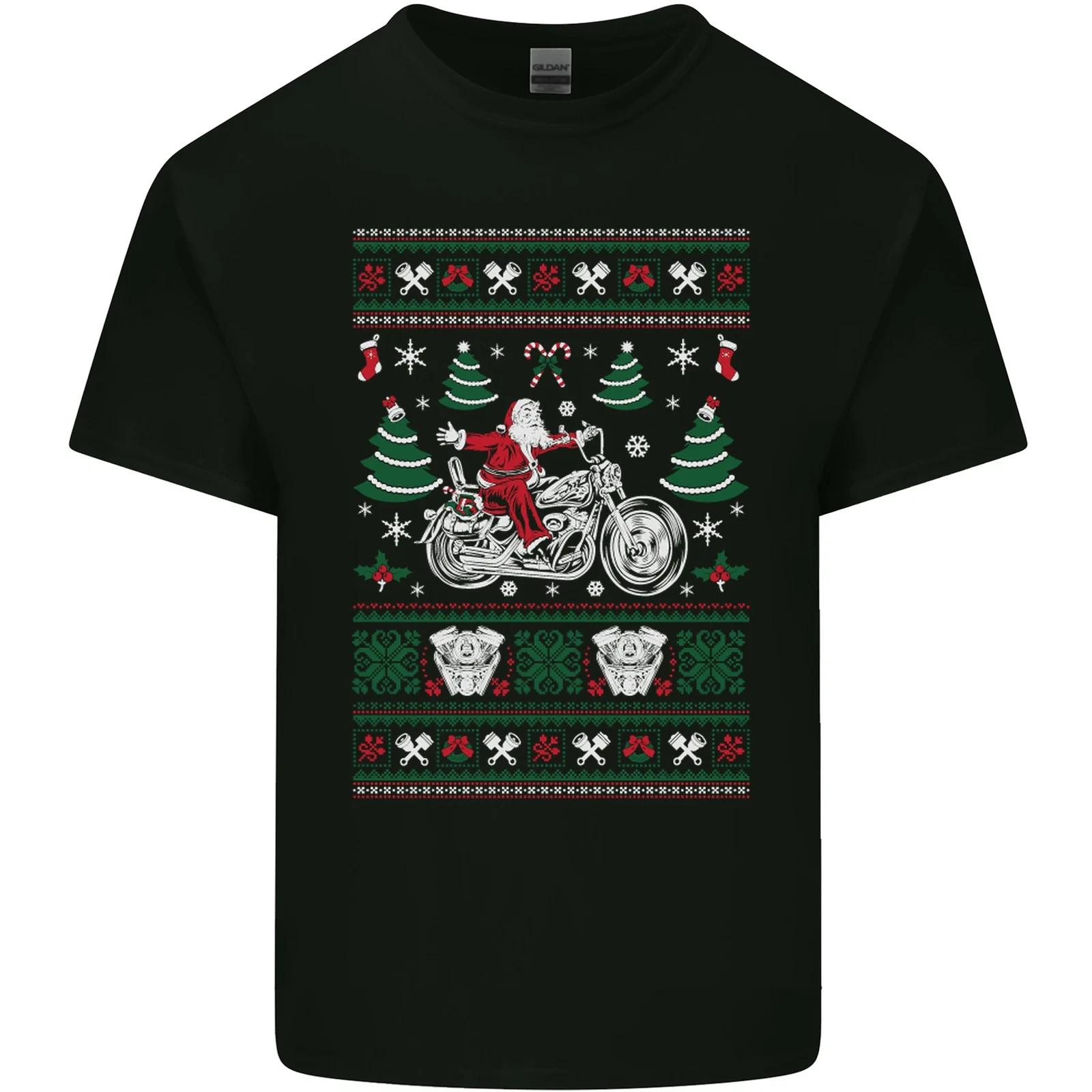 Christmas Biker Santa Motorbike Motorcycle Kids T-Shirt Childrens S