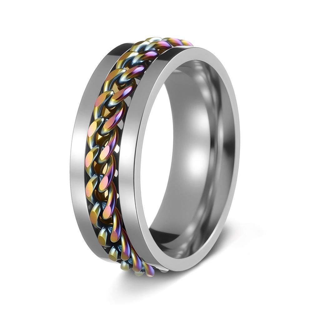Men's Titanium Steel Rotating Chain Ring - Rotatable Stress Relief Jewelry and Beer Bottle Opener