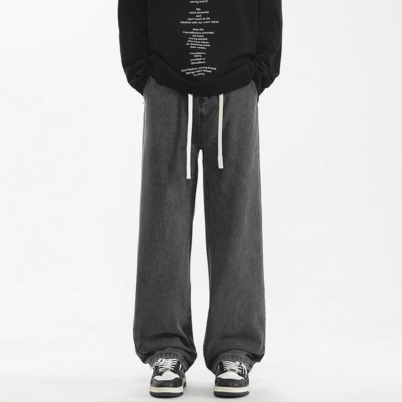 

Shanggu Men s Summer 2026 Lace-Up Jeans: Tight Waist, Loose Straight Leg, Trendy Fashion 3XL