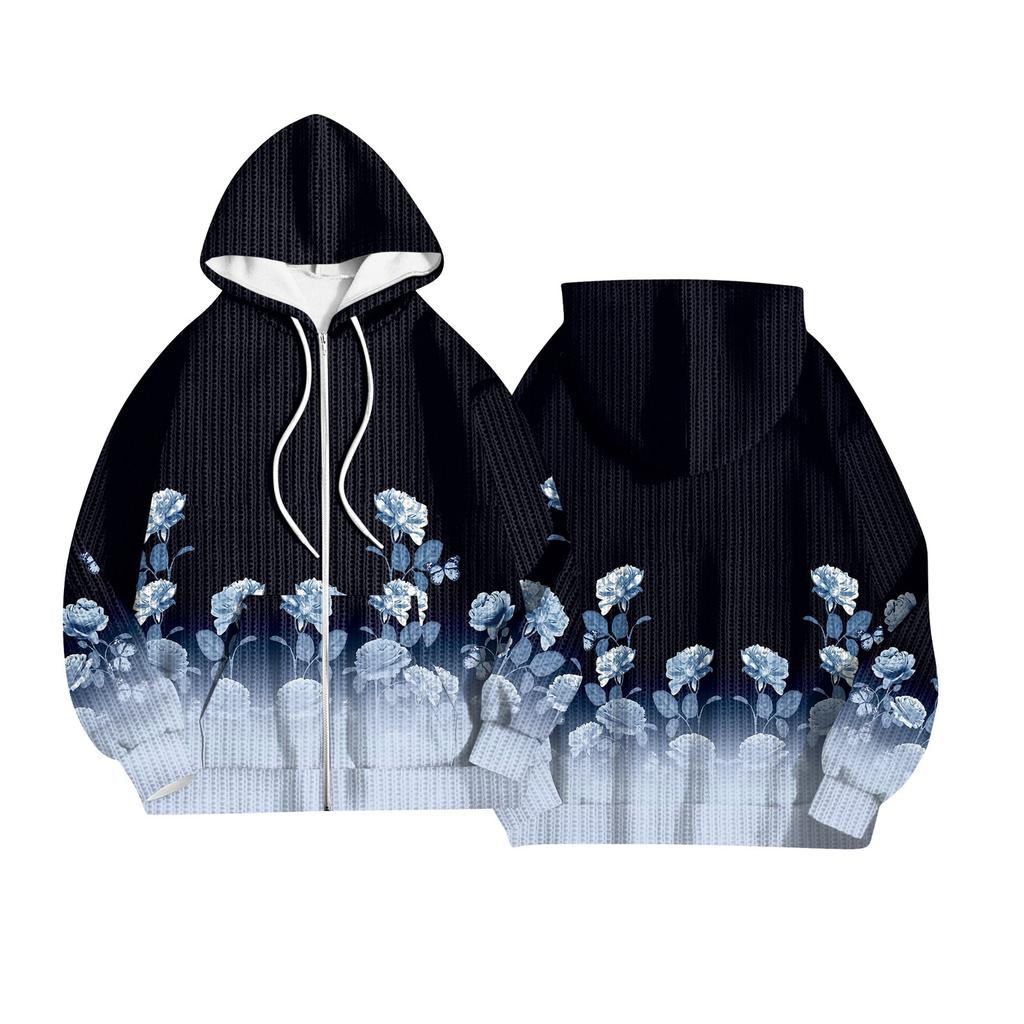 Women's Fashion Jacket Casual Printed Long-sleeved Hooded Cardigan Sweatshirts