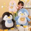 Lightweight Soft Penguin Stuffed Animal Fluffy Plush with Cute Checkered Bib for Kids Outdoor Travel Gift Decor