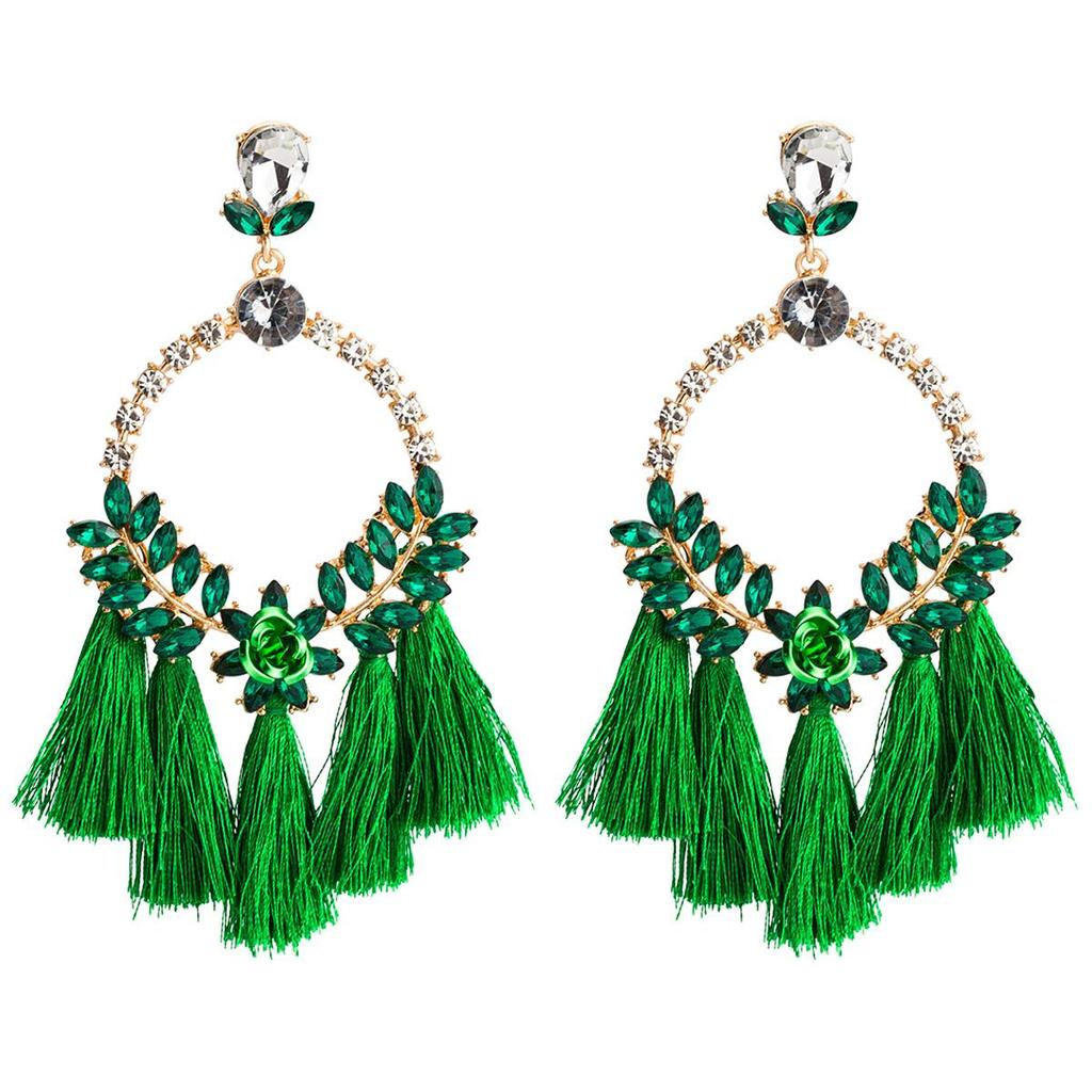 Women's Earring Exaggerated Flowers with Diamonds Tassel Acrylic Earrings Bohemian Temperament Female Earrings
