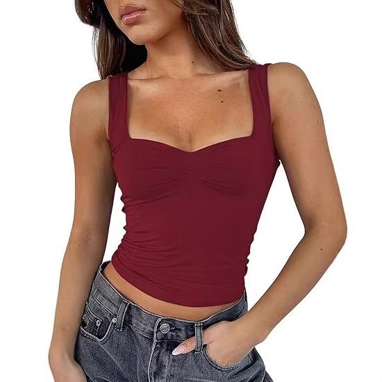 Women's Square Neck Sleeveless Tank Top Slim Fit Streetwear Solid Color Crop Top