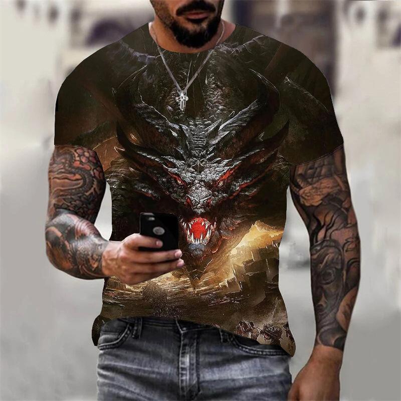 2026 Streetwear 3D Flying Dragon Series Printed Loose Breathable Short Sleeve Personalized Customized Casual T-shirt for Men