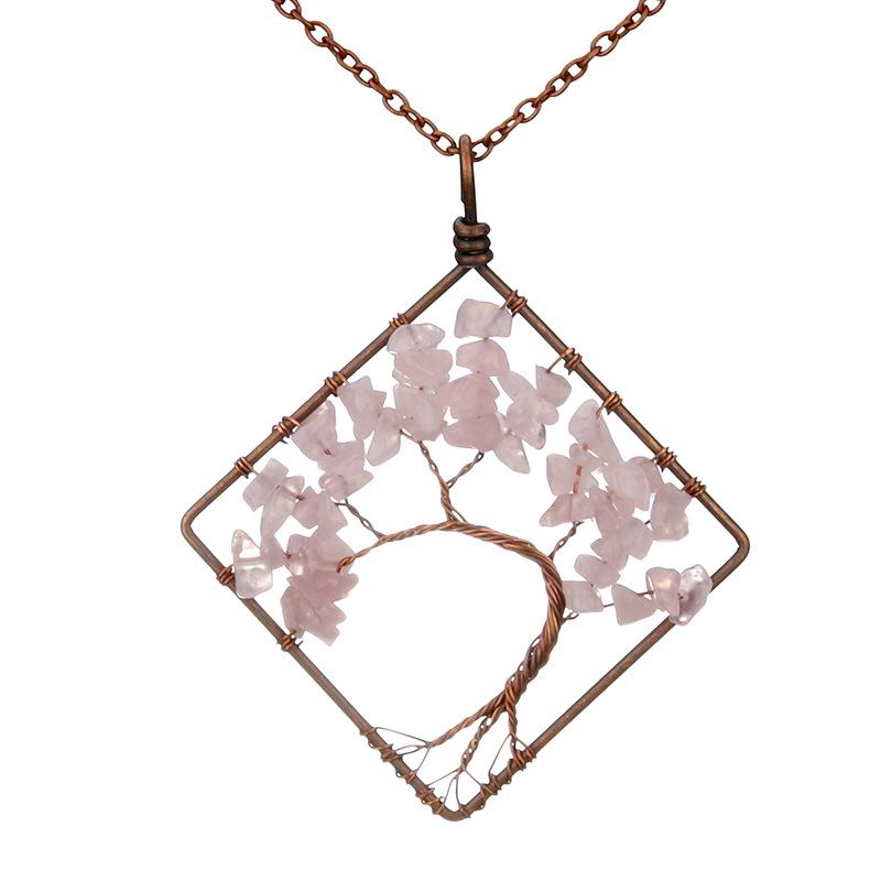 Handmade Vintage Tree of Life Necklace with Wire-Wrapped Natural Crushed Stone Crystal