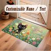 Cat Theme Crystal Velvet Floor Rug Personalized Custom Name Text Warm Carpet Home Decoration