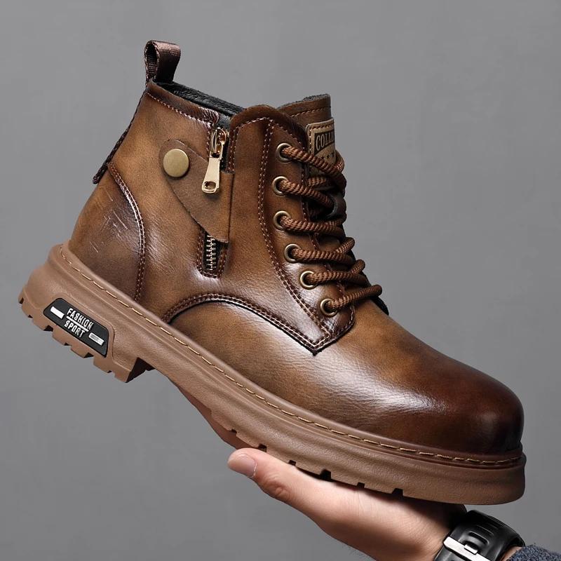 

Ретро мужские ботинки Челси Модная обувь Мужские повседневные ботильоны Натуральная кожа Мужская обувь Высокие модные ботинки Мотоциклетные ботинки 43 коричневый