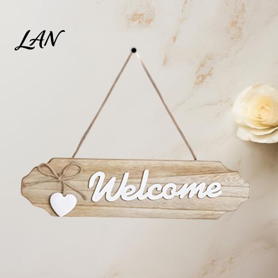 Rustic Hanging Door Decor Front Welcome Sign, Pastoral Style Wall Decoration, Wooden Ornament for Guest with Hemp Rope Home Entrance Farmhouse