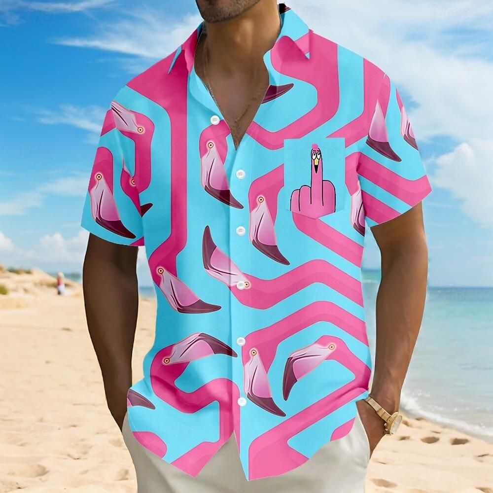 Hawaiianische Herren Sommer Designerhemden Hawaiianhemden lässig kurze Ärmel Revers kurze Ärmel 3D lässige Flamingo Muster Oberteile
