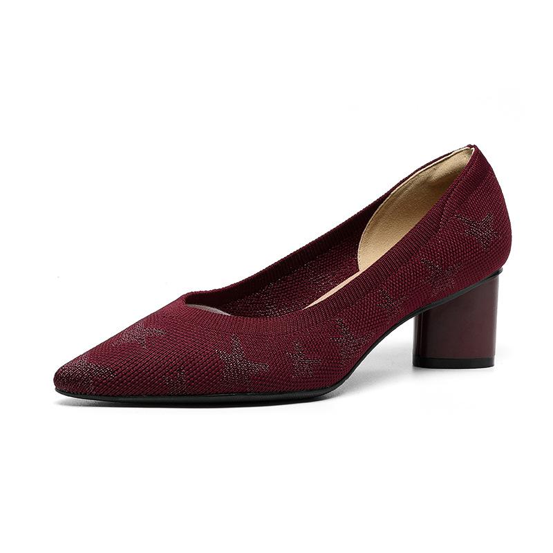 

Женские рабочие туфли-лодочки на толстом каблуке с квадратным носком, удобные вязаные туфли на низком каблуке для женщин, повседневные туфли без застежек, классические офисные туфли для прогулок 43 оранжевый