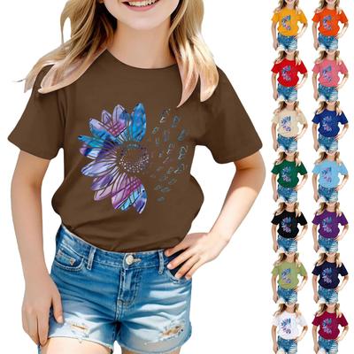 Kids Fashion Short Sleeve Round Neck Floral Printed Casual T-Shirt Top