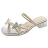 Cool slippers two wearing style summer thick heel transparent women's new bow sandals outside wearing fairy fashion