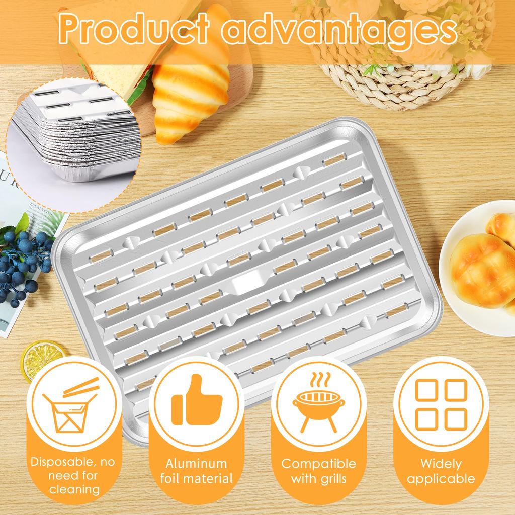 40Pcs Aluminum Foil Trays Rectangular Food Trays Reusable Food Grade Non-Stick Aluminum Foil Baking Pans for Oven Steamer
