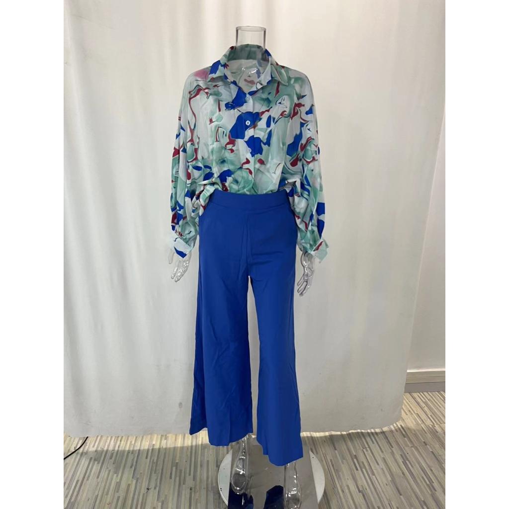 Damtryckt skjorta Temperament Elegant Vida benbyxor Mode Casual Kostym