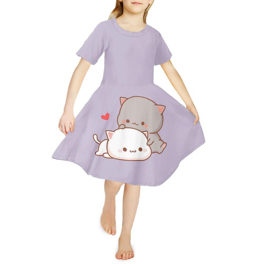 Girls 3D Print Dresses Kids Girl Party Sleeveless Princess Dress Tank 3D Blue Love Rabbit Print Dress
