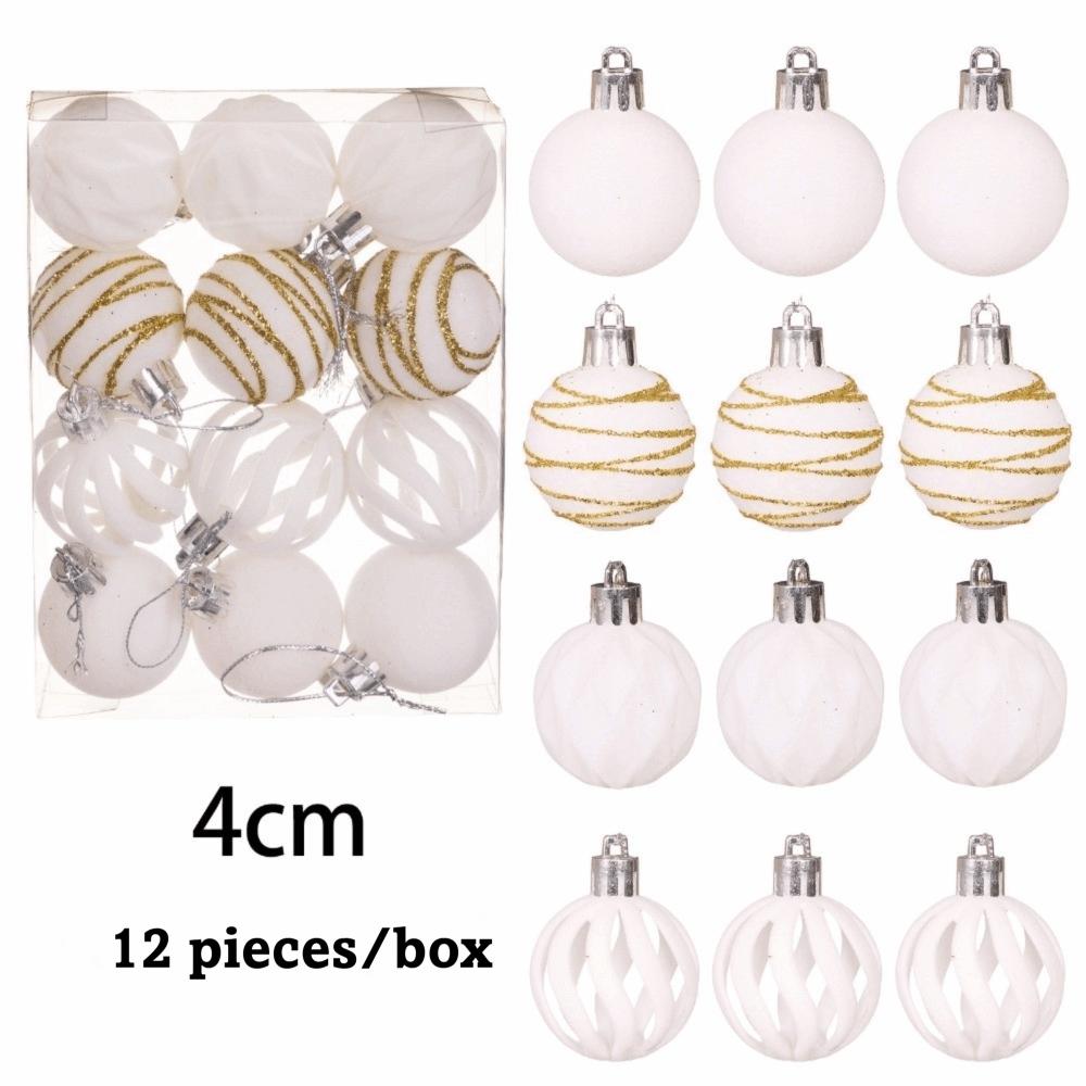12Pcs/Box Velvet Christmas Hanging Balls DIY Crafts Painted Plastic Christmas Tree Ornament 4CM Christmas Flocked Ball Set