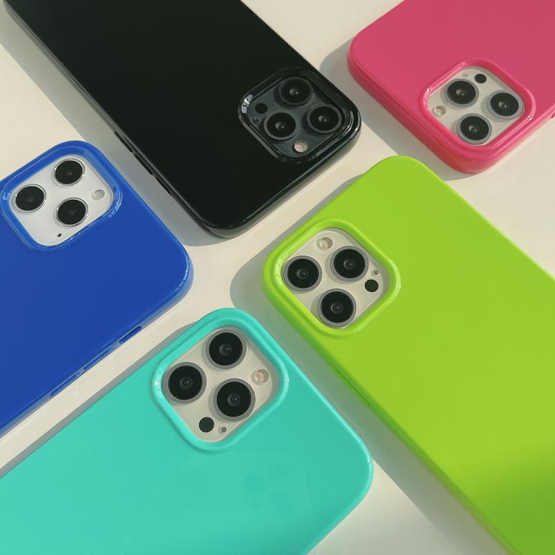 Enkelt fluorescerende fargetelefondeksel for Iphone 14 12 13 11 Pro Promax Plus X Xr Xsmax Støtsikkert hardt telefondeksel
