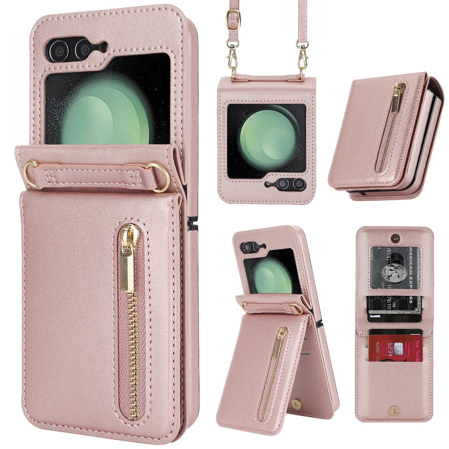 

Для Samsung Galaxy Z Flip5 4 3 Чехол-кошелек Ремешок через плечо Ремешок Держатель для кредитных карт Кожаный чехол из ТПУ для телефона