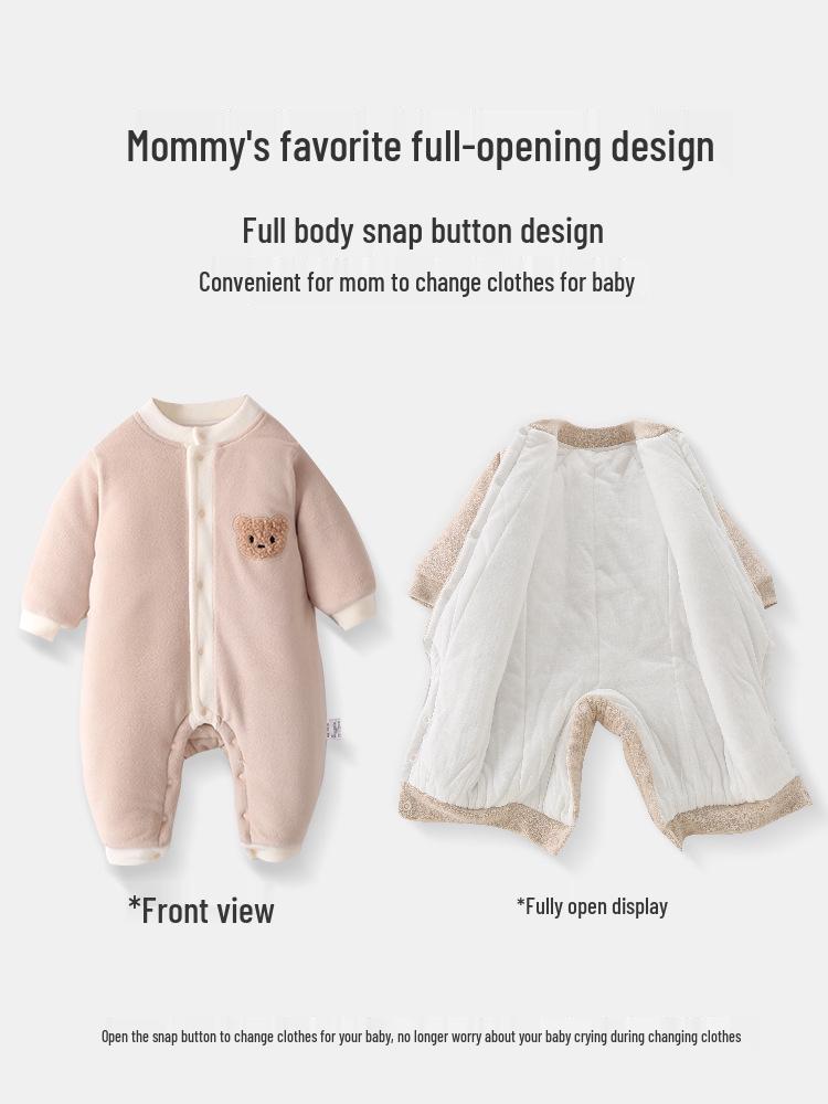 Jingqi Fleece-Lined Cotton Baby Jumpsuit for Autumn/Winter