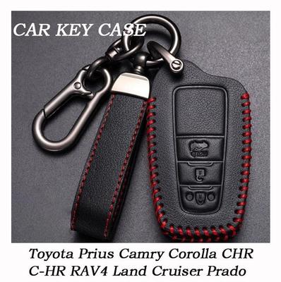 3Buttons Leather Car Key Case Cover Shell For Toyota Prius Camry Corolla CHR C-HR RAV4 Land Cruiser Prado Keychain Accessories