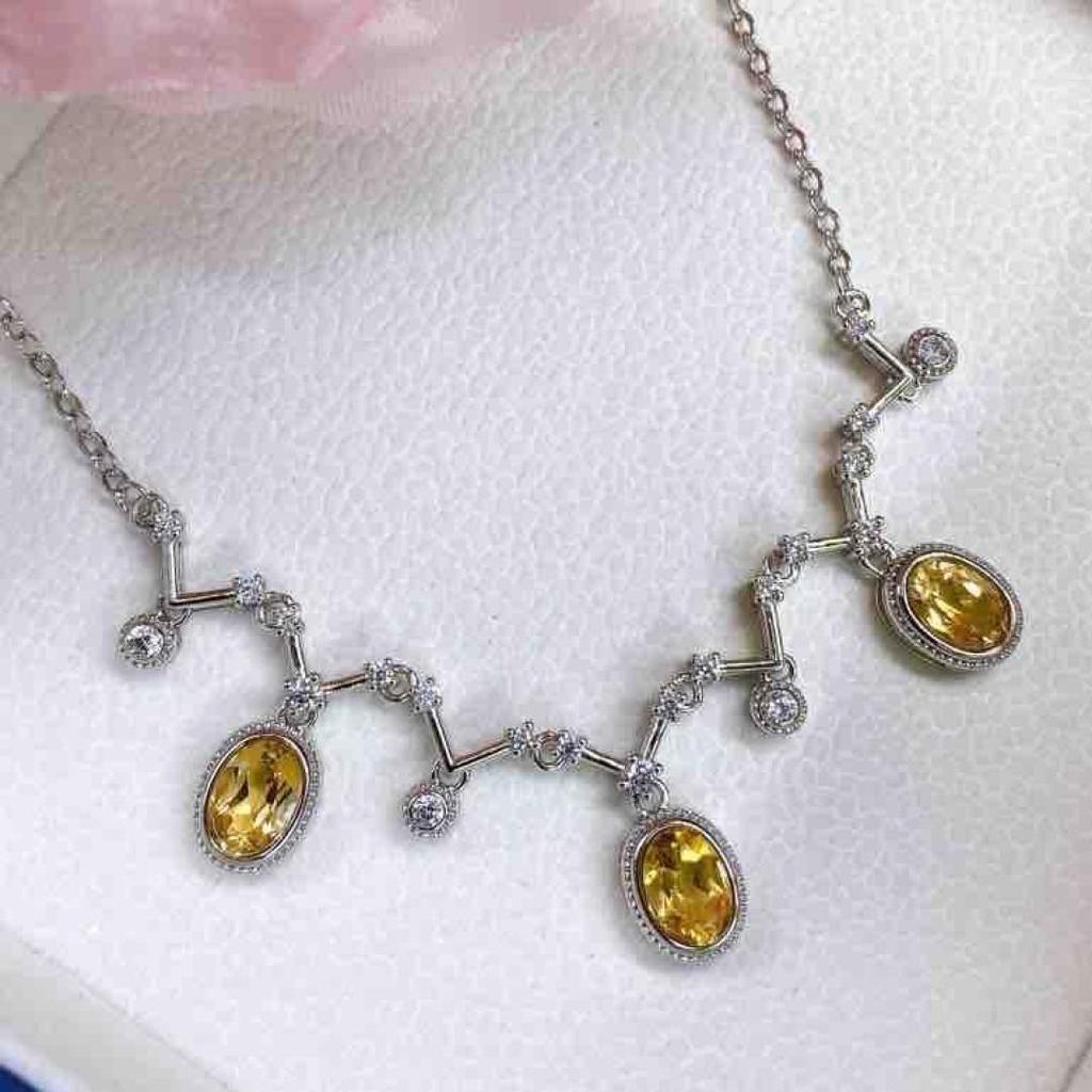 Natural Yellow Crystal Pendant Necklace - S925 Sterling Silver Clavicle Chain for Women