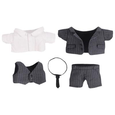 Niannyyhouse 15cm Puppenkleidung - Baumwoll-Puppenanzug - Jacke + Hemd + Weste + Krawatte + Hose - 5-teiliges Set - Puppenbabykleidung - Gestreift - Für Stofftiere