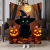 Cozy Halloween Witch Cat Flannel Throw Blanket-Soft, Warm Ideal for Couch, Bed, Office & Travel Perfect Gift for Friends & Family Autumn Forest Moon D