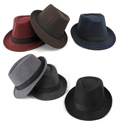 Unisexowe brytyjskie filcowe kapelusze jazzowe dla mężczyzn w średnim wieku kapelusz typu bucket wełniany kapelusz fedora jesień zima dżentelmeńskie kapelusze na przyjęcie weselne magiczne kapelusze