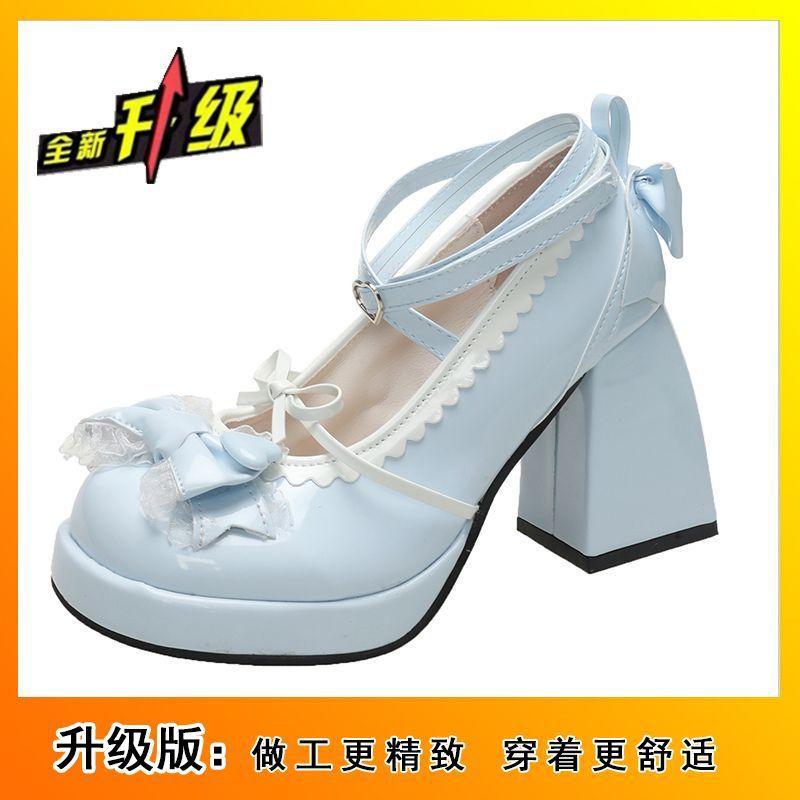

Лолита милые туфли на платформе синие туфли на высоком каблуке софт-герл Лолита японские милые туфли с бантом 2025 новинка 40