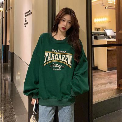 Lockeres dünnes Sweatshirt in Übergröße für Damen, Herbst neu, langärmlig, Rundhalsausschnitt, bedrucktes Studenten-Top, Jacke, trendy