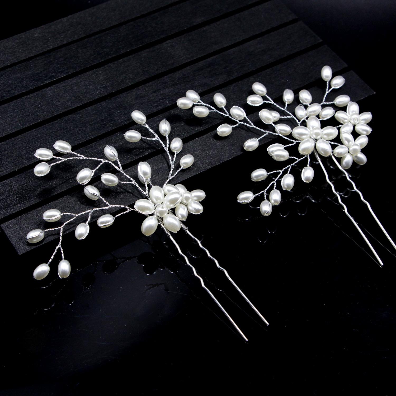 Cross-Border Bride Hair Braiding Handmade Pearl U-Shaped Hairpin Pin Hairware серебряный