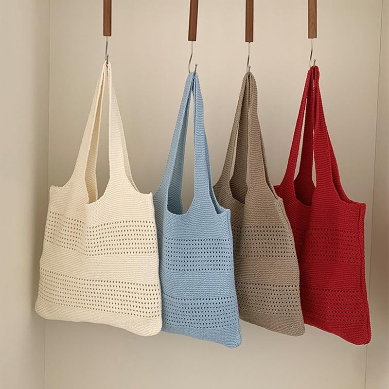Summer New Simple Style Mesh Handbag Shopping Beach Bag Knit Shoulder Bag Women's Hollow Out Large Capacity Totes AVE