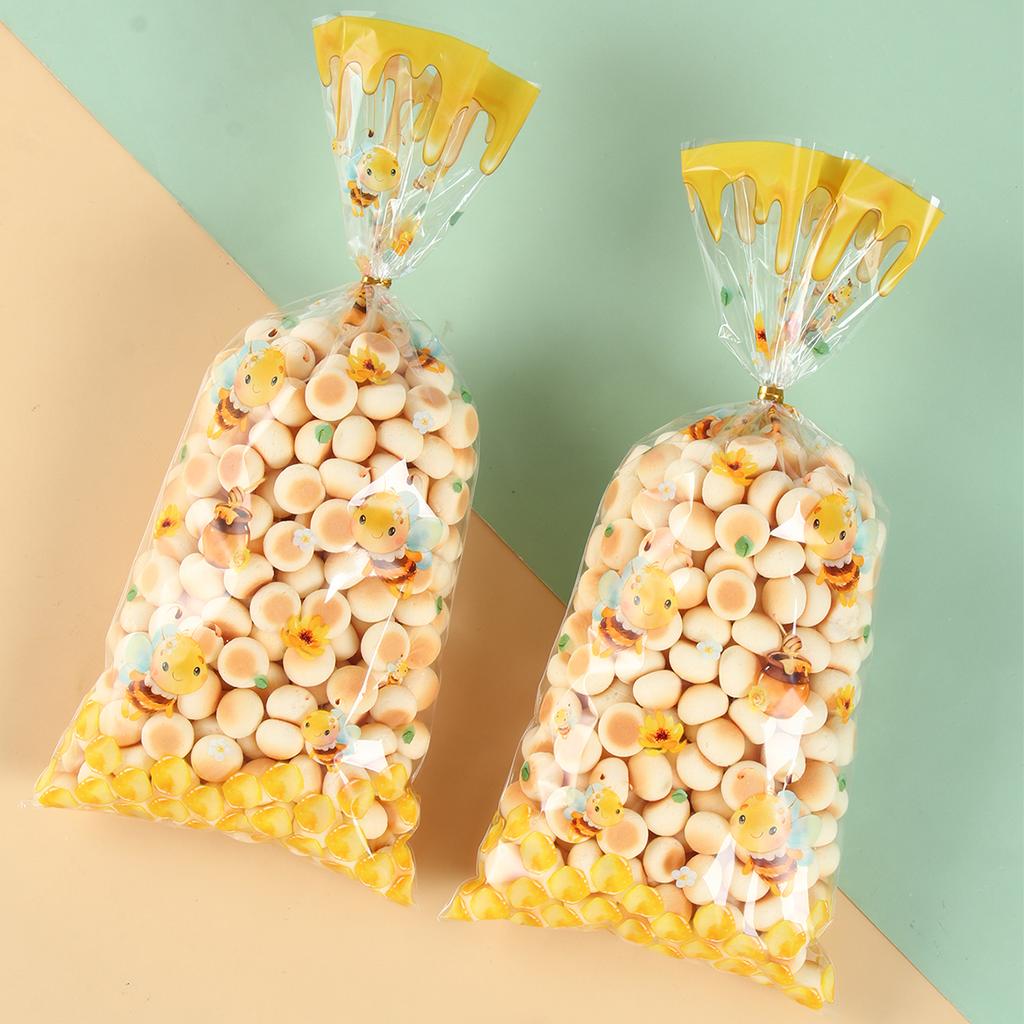 Bee Candy Bags Happy Birthday Party Decor Kids Favors Gifts Cookie Bags Transparent Plastic Candy Bags Birthday Party Supplies