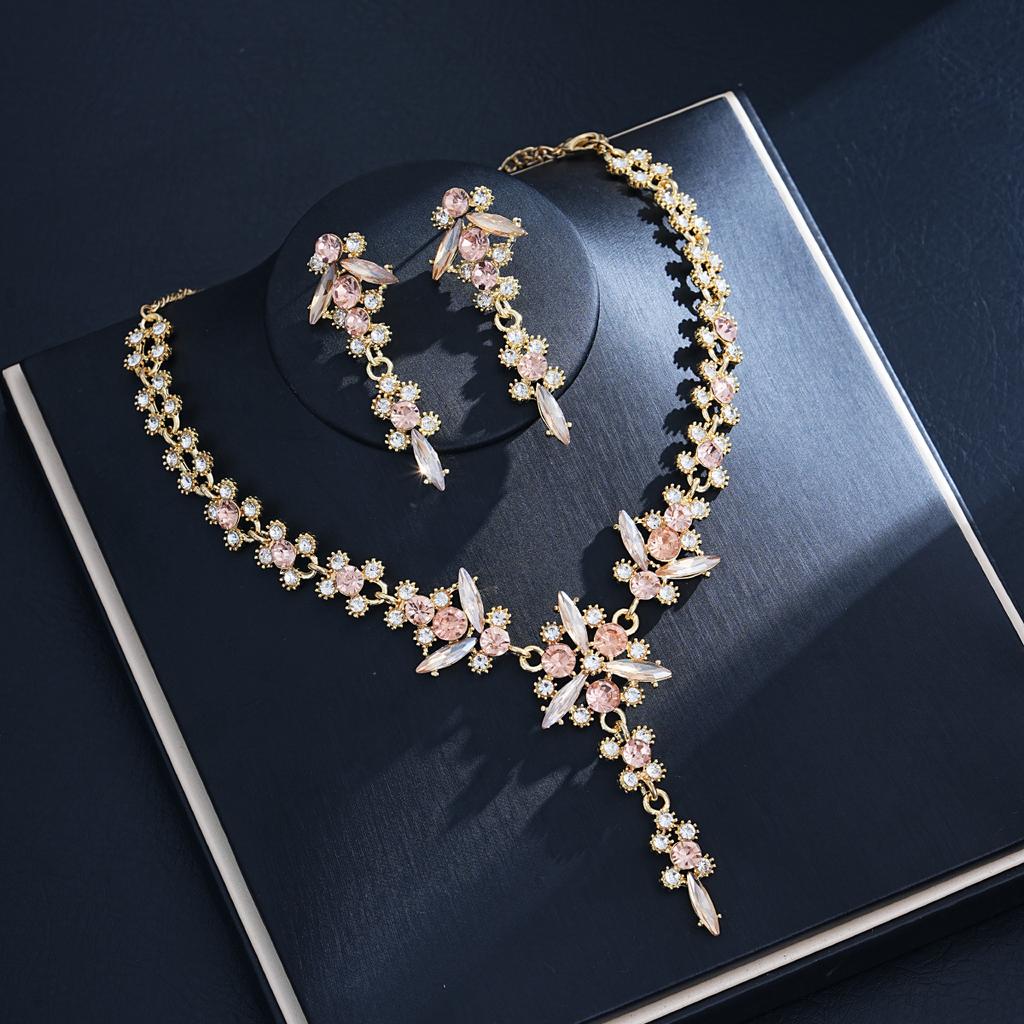 2026 Necklace Earrings Two-piece Set Premium Rhinestone Set Bridal Wedding Banquet Jewelry