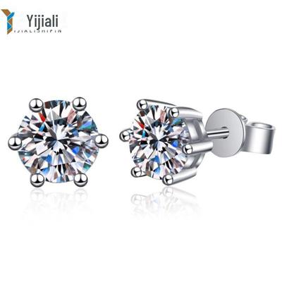 Orecchini in Argento con Moissanite Sintetica da Un Carato, Montatura a Corona Princess, Sei Griffes