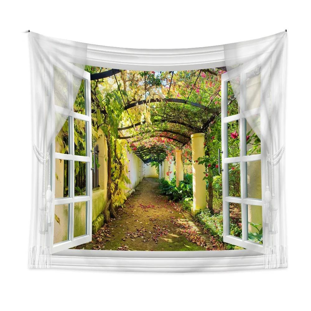 Home Wall Decoration Tapestry Outside The Window Natural Scenery Background Hanging Cloth Bedroom Living Room Tapestry