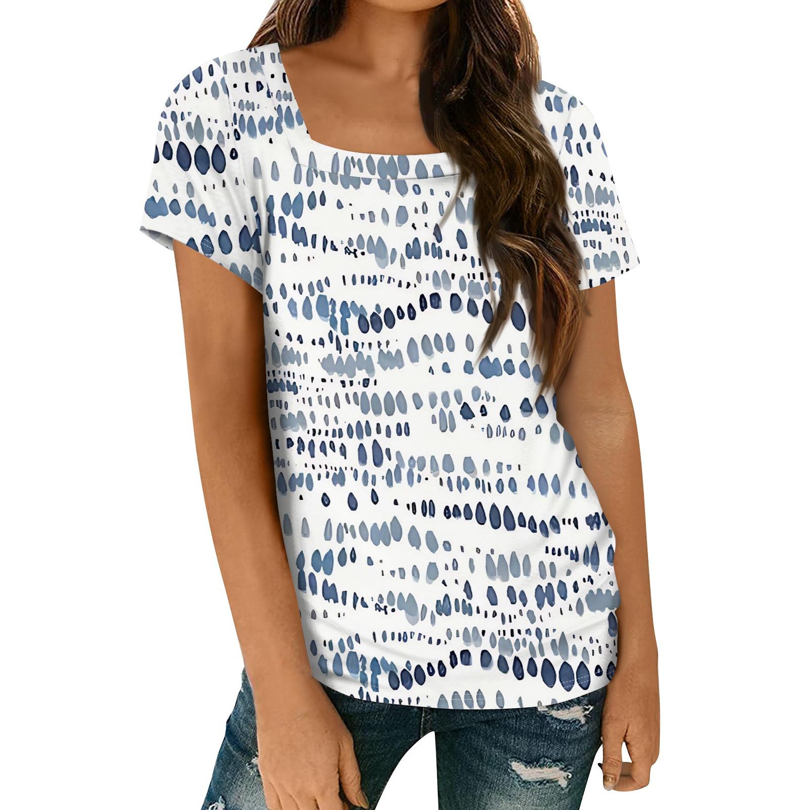 

Женские топы, весенне-летняя повседневная футболка с коротким рукавом и квадратным вырезом, базовая футболка с принтом XL